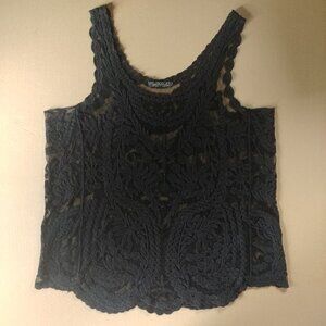 4/$20 QED London M/L black sheer cotton crochet look sleeveless tank top